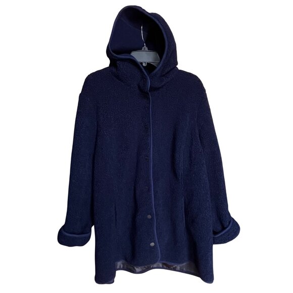 Dennis Basso XL Mixed Media Coat Hood Navy Gray Wool Blend Athleisure Chic Comfy - Picture 3 of 12